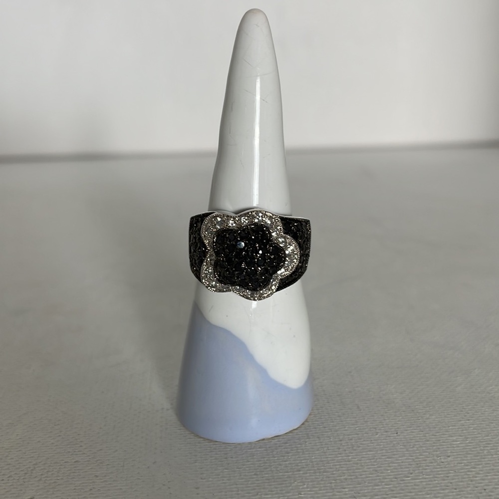 Sparkling Pave Silver and Black Crystal Ring